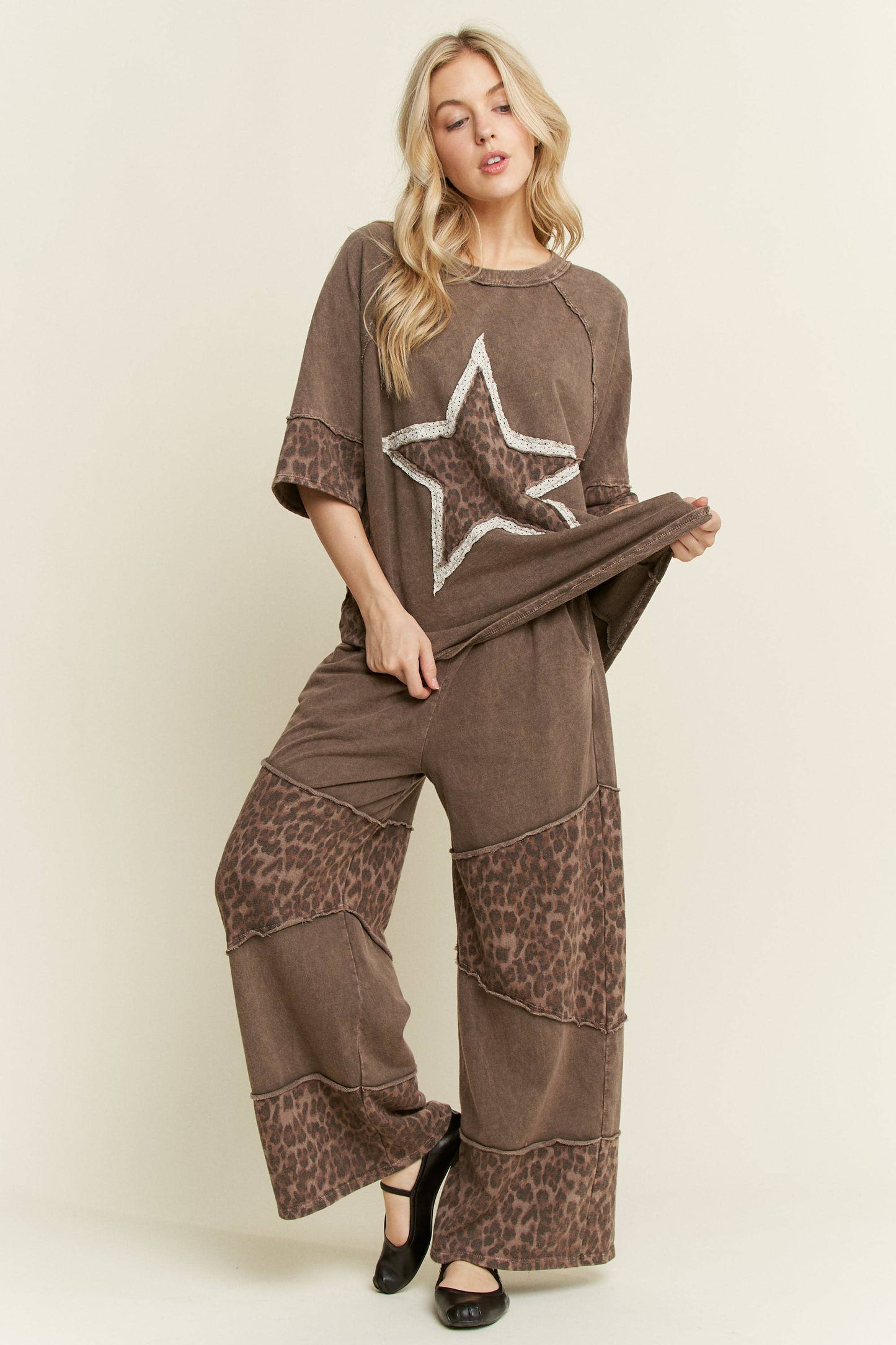 (Copy) J her Mineral Washed Leopard Star Halfsleeve top HT6628