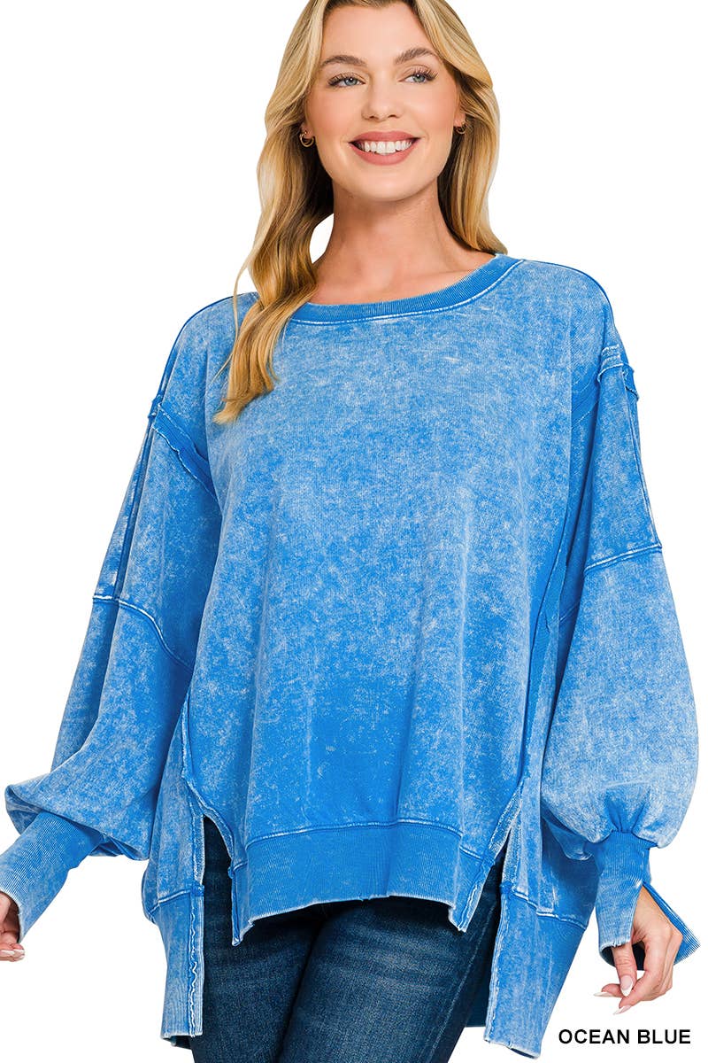 Zenana Acid Wash French Terry Oversized Sweatshirt