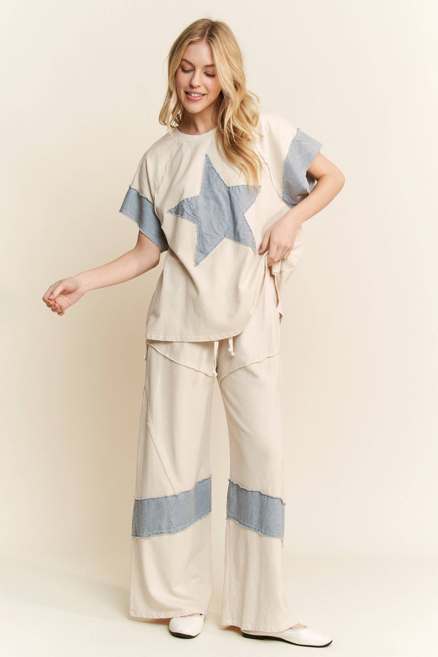 J. HER Mineral Washed Denim Star Sleeveless top HT6250