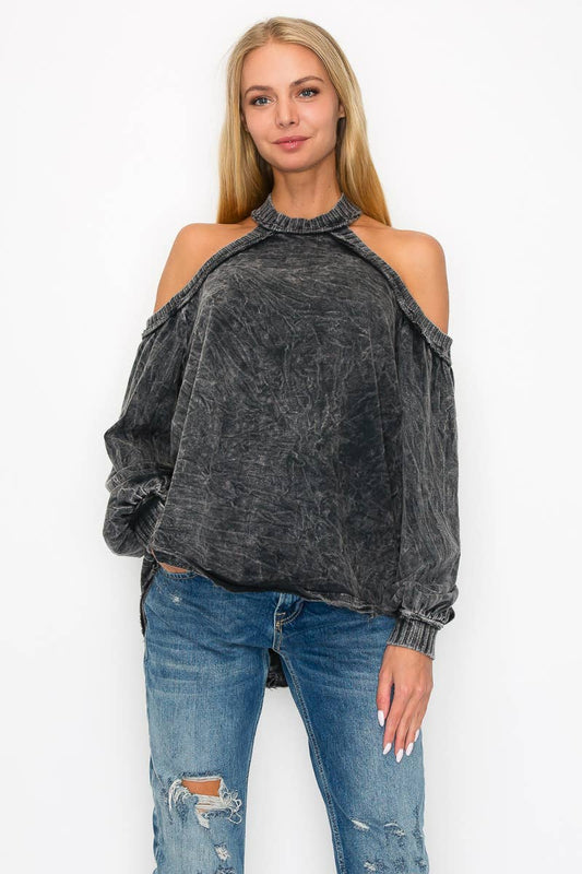 J. Her Mineral Wash Open Shoulder Halter top