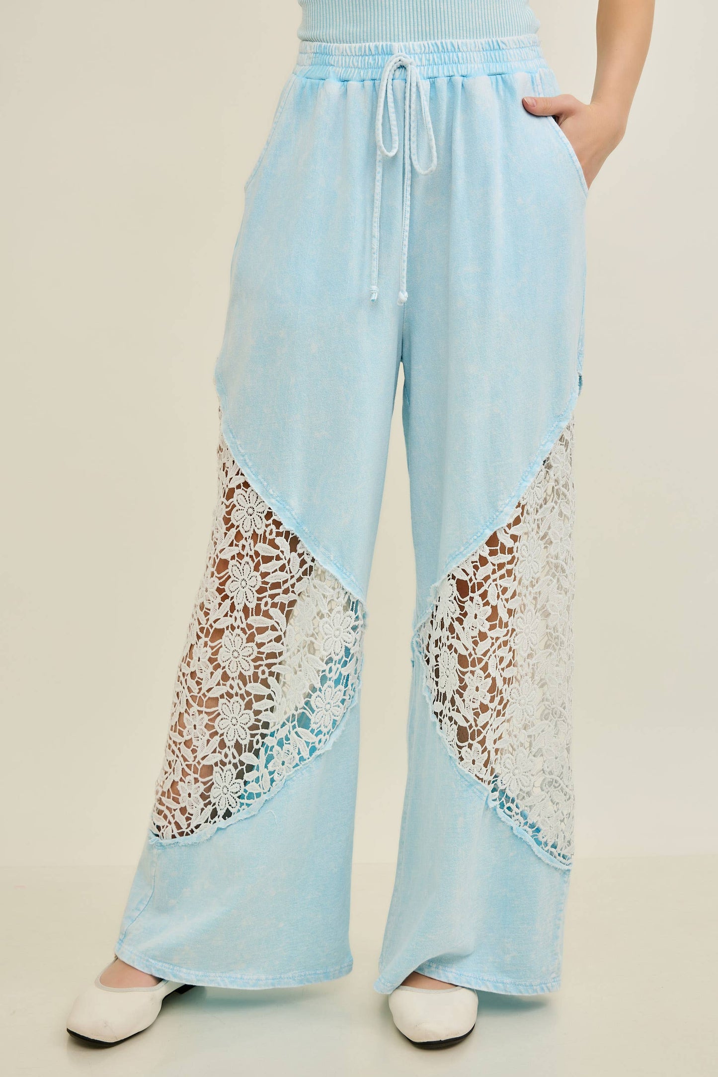 J. Her Mineral Washed Red Floral Lace Pants HP7046