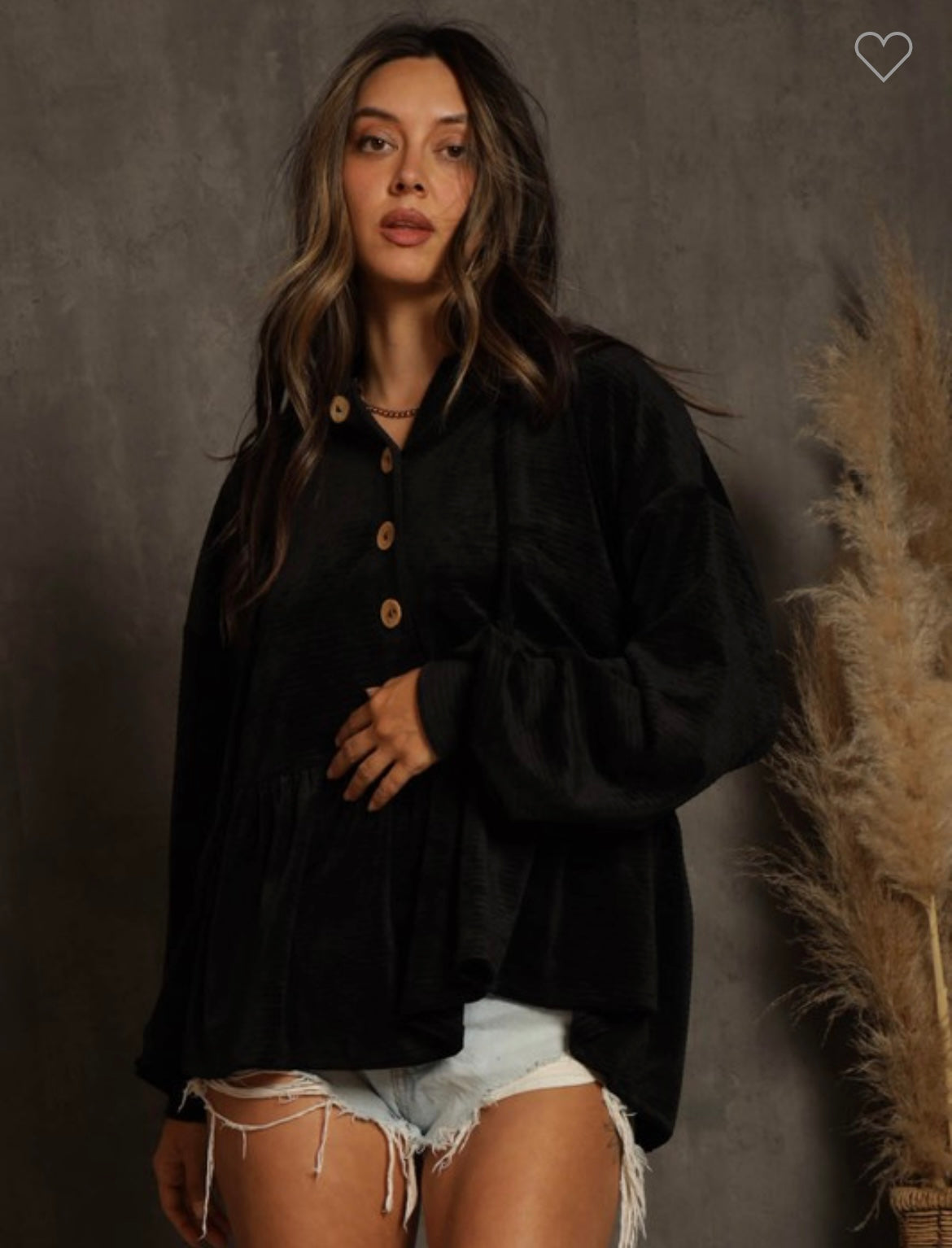 Blue buttercup Black Velour Babydoll Hoodie