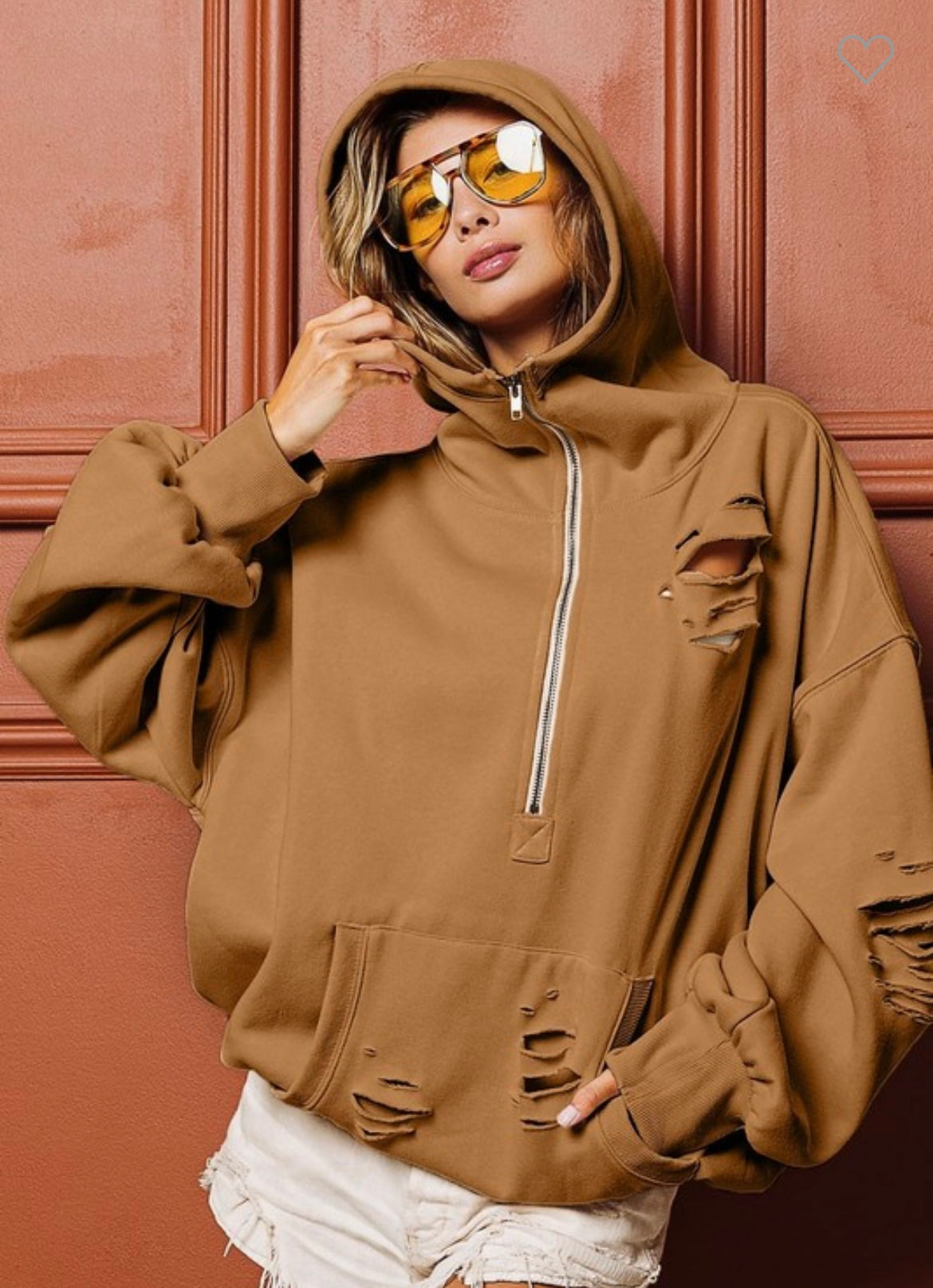 Bibi Distressed mocha Hoodie