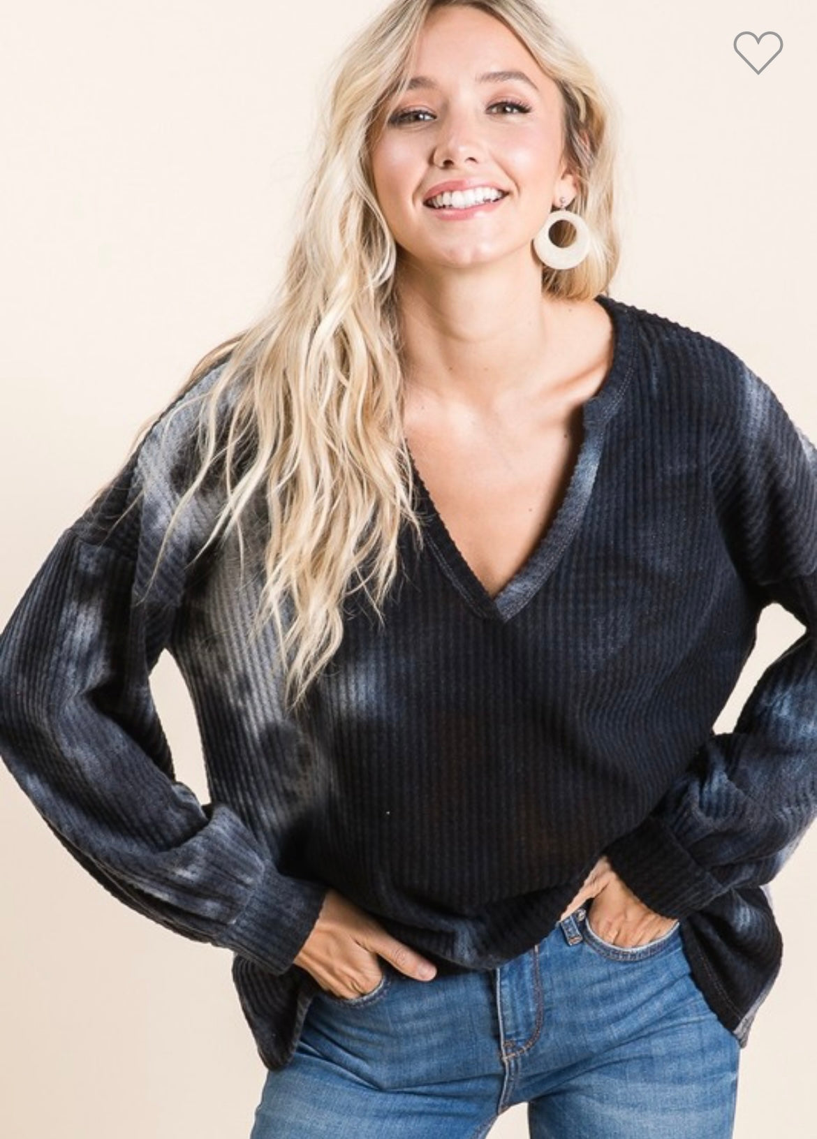 BIBI black tie dye waffle V-neck
