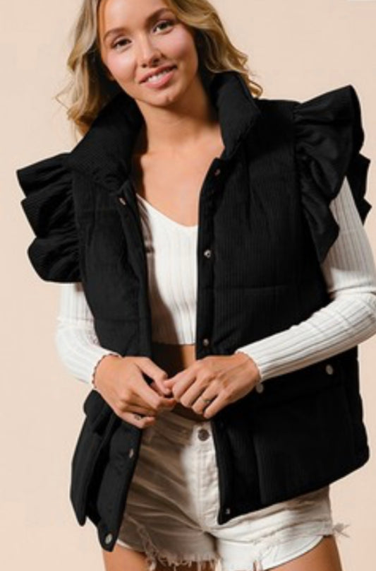 BIBI Ruffle Corduroy Puffer Vest