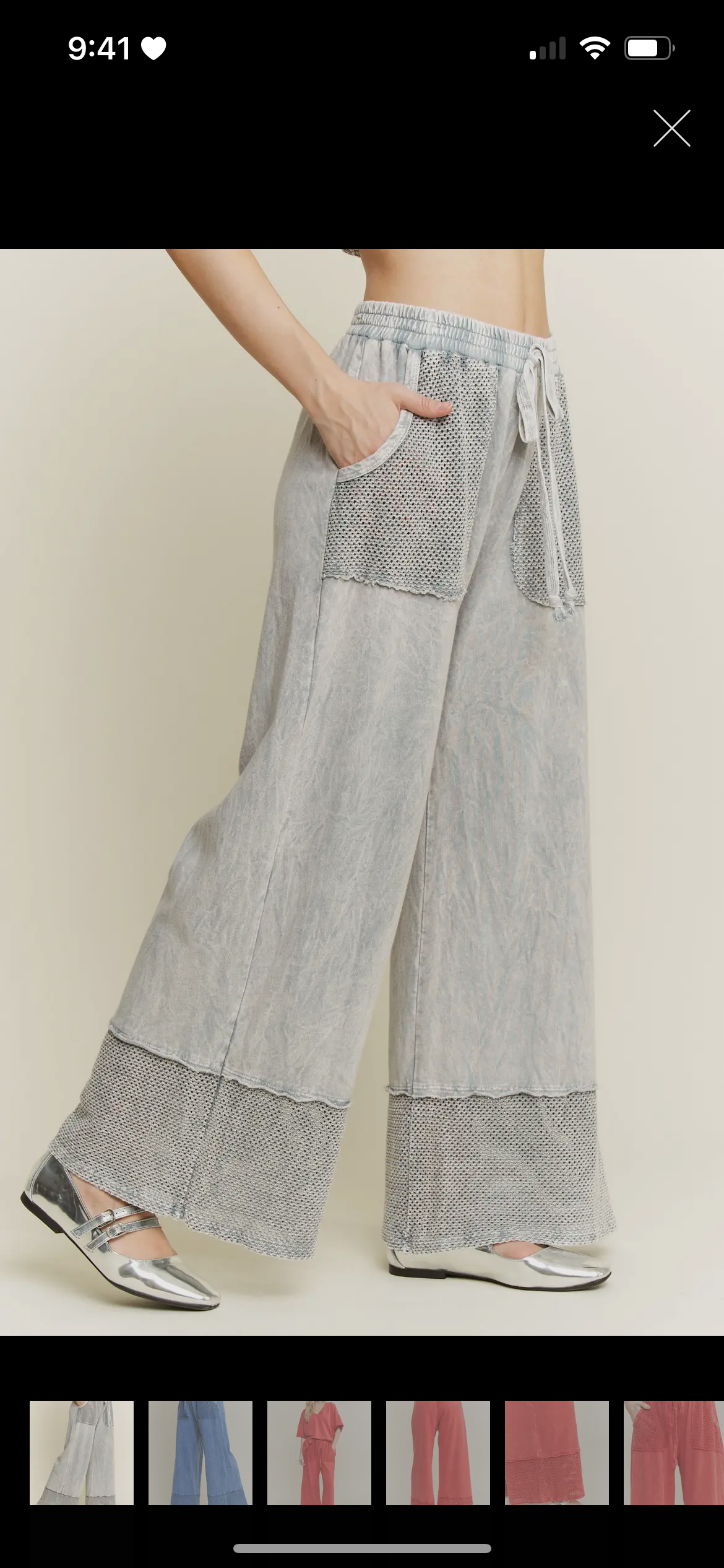 J. Her mesh acid wash pant silver grey.