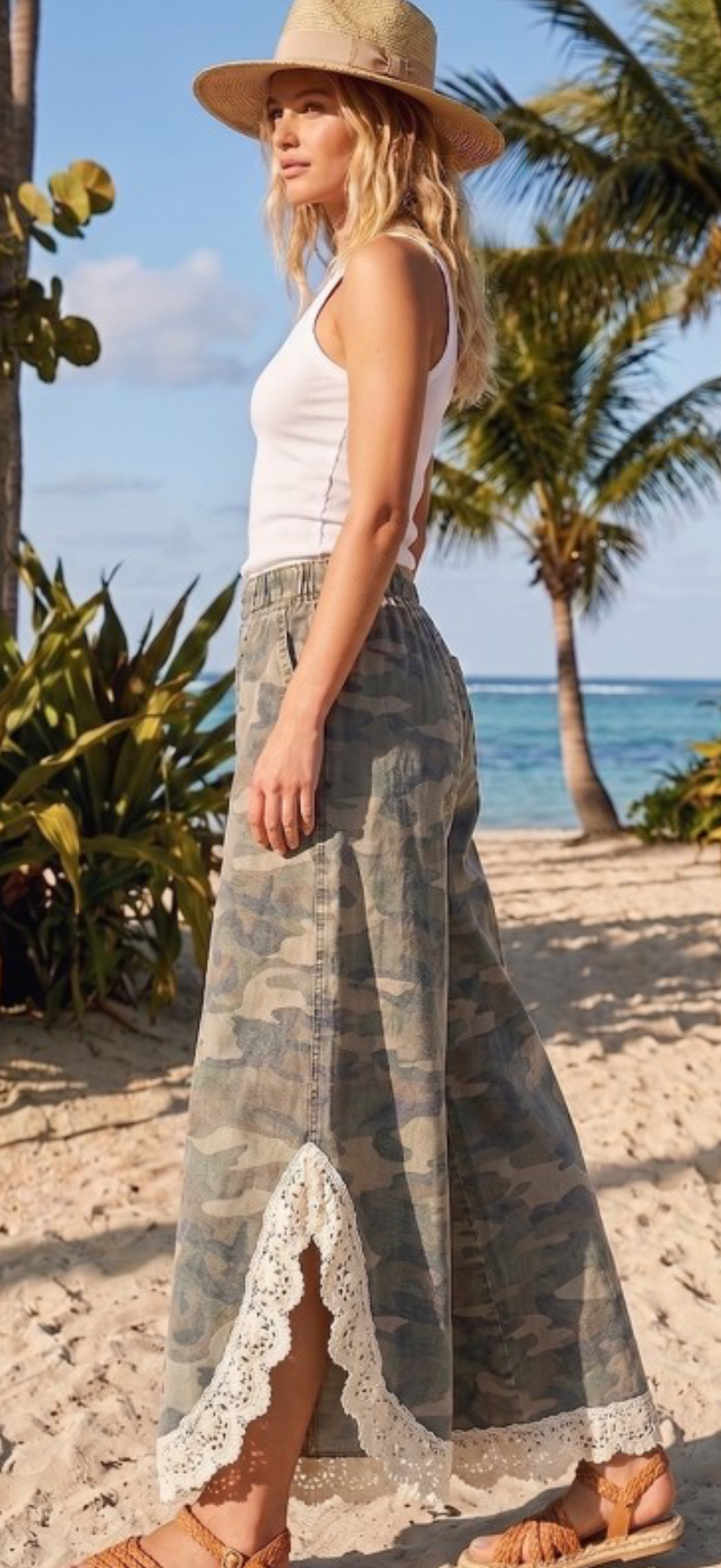 Lovlov camo lace tulip trim cargo pants