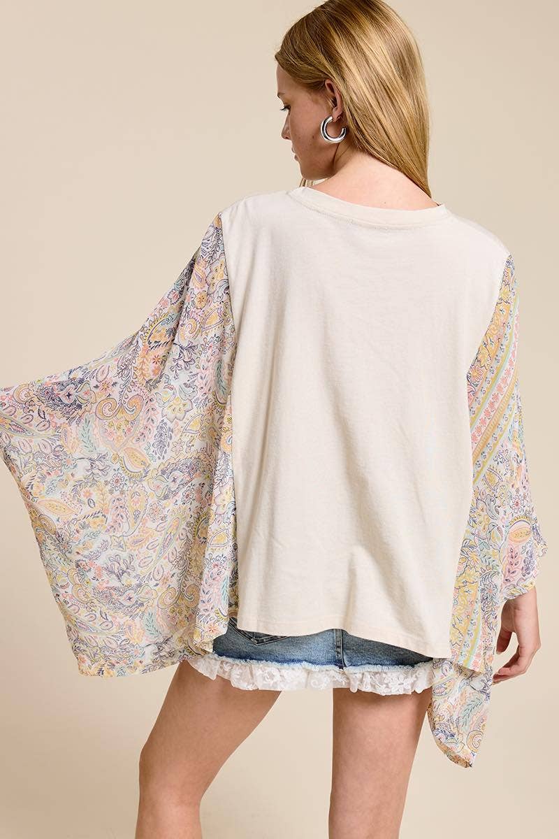 Ride Em' Cowboys Western Graphic Boho Contrast Poncho Top