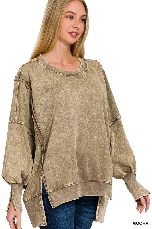 Zenana Acid Wash French Terry Oversized Sweatshirt