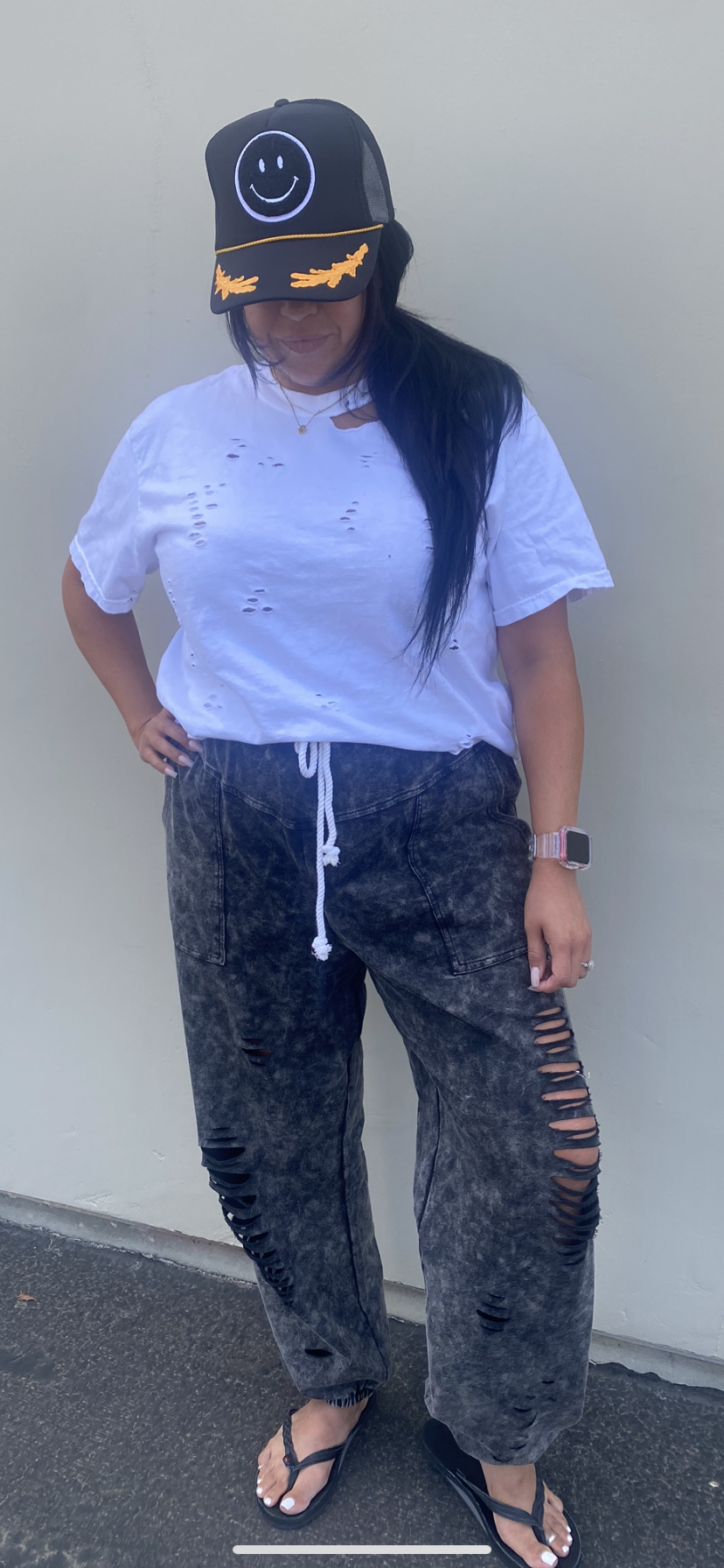 Black mineral washed Distressed Sweats