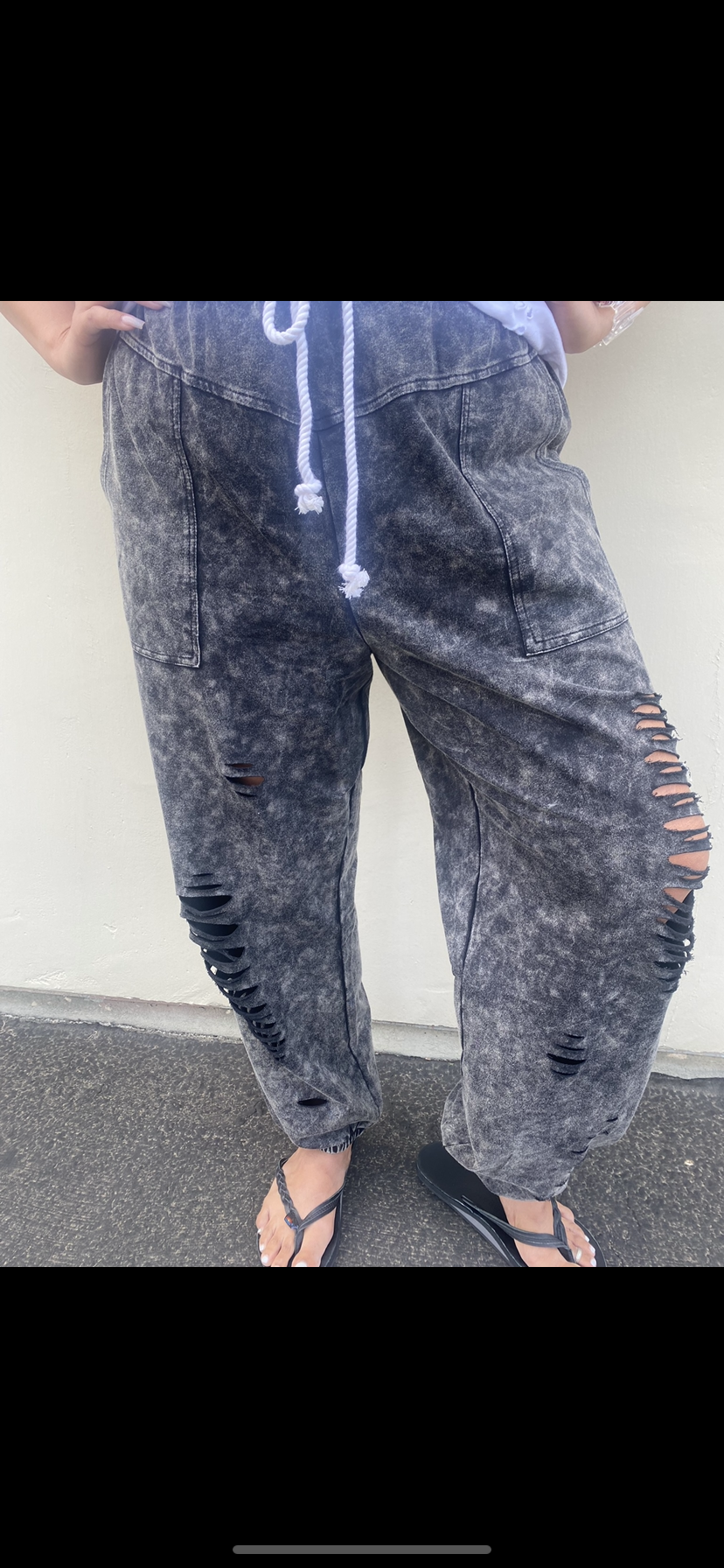 Black mineral washed Distressed Sweats