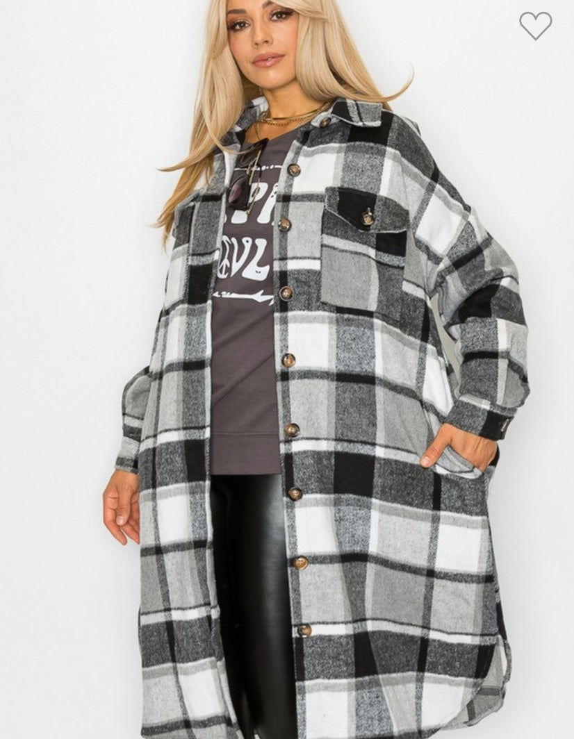 Black & White plaid long Shacket