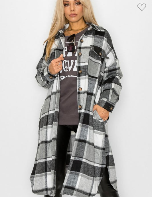 Black & White plaid long Shacket