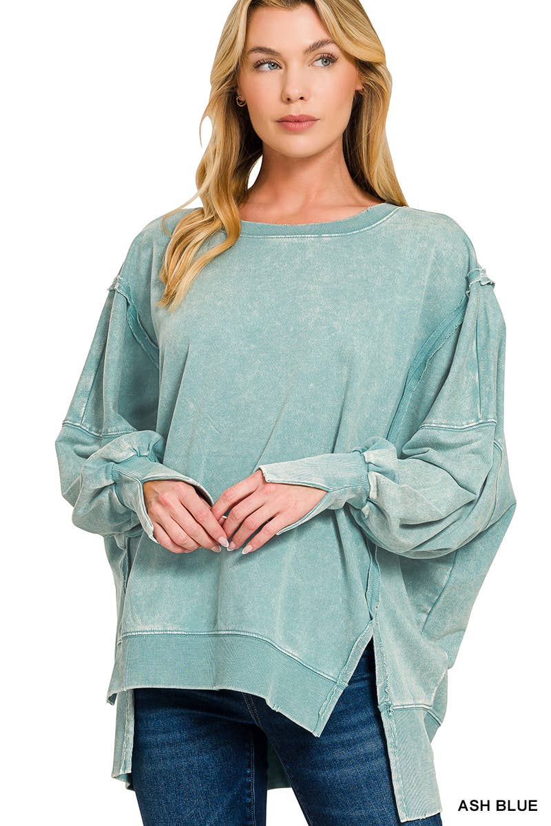 Zenana Acid Wash French Terry Oversized Sweatshirt