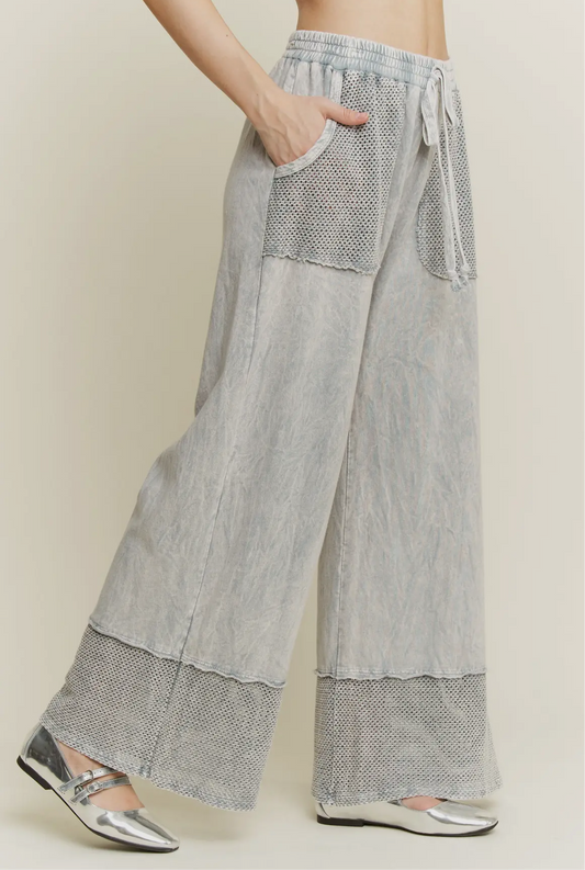 J. Her mesh acid wash pant silver grey.
