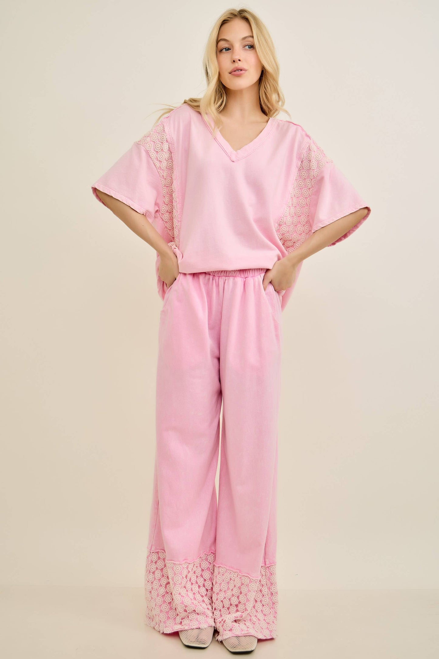 Mineral Washed Flower Daisy Trim LongLeg Pants HP6016P1