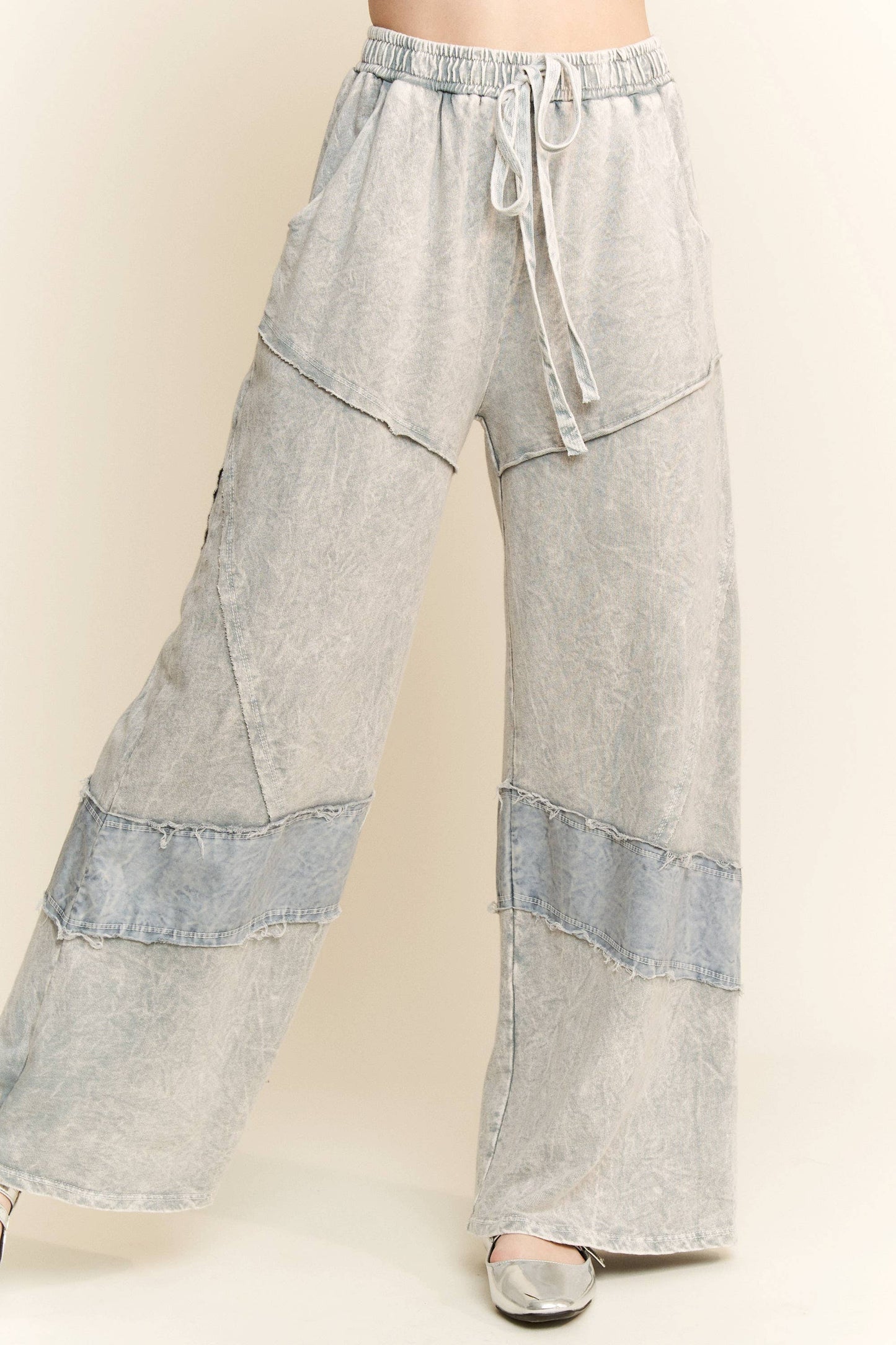 J. HER Mineral Washed Denim patched Wide Leg Pants