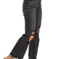 Zenana Black Washed Distressed Knee And Hem Pants