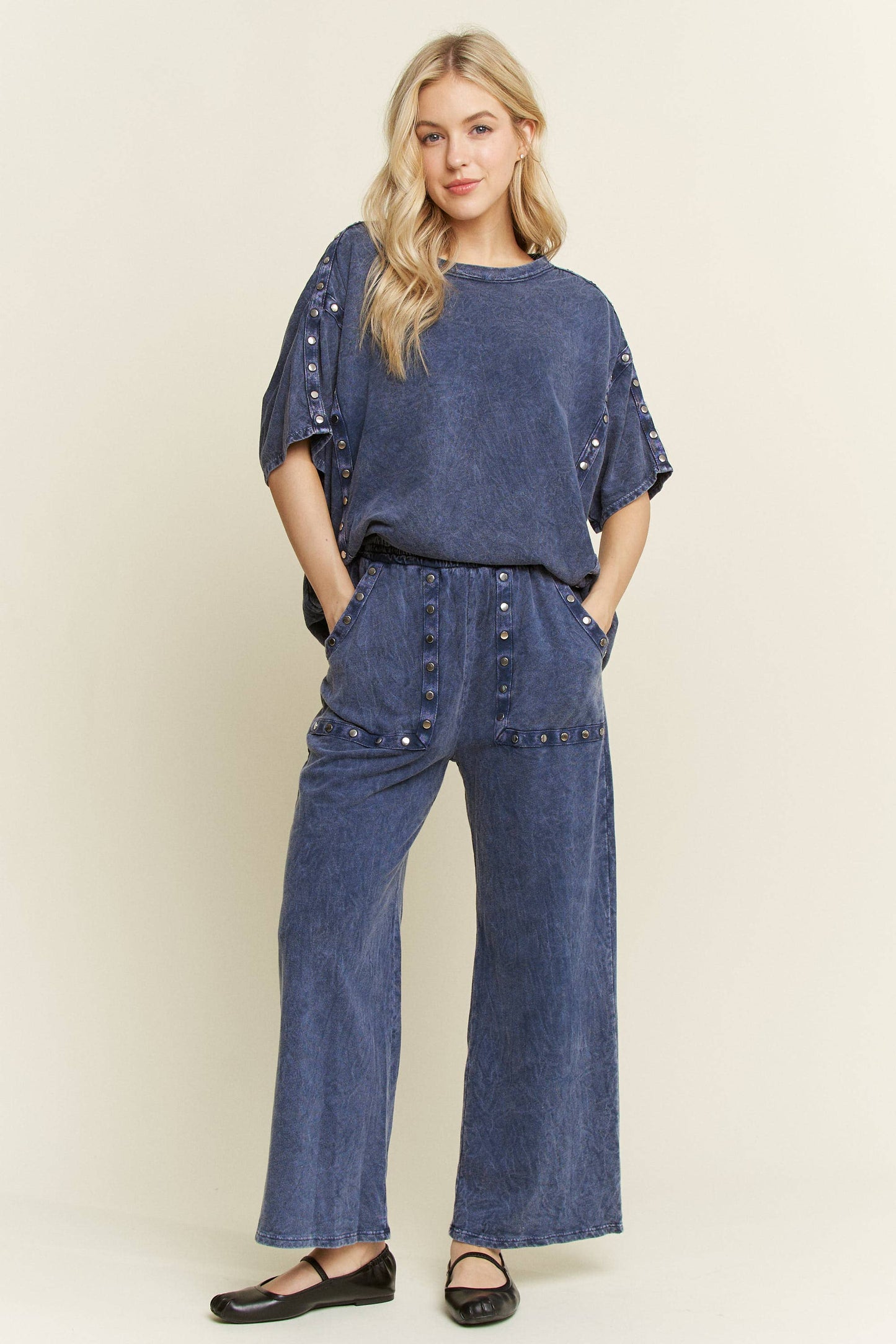 Mineral Washed Studded WideLeg Pocket Pants HP6549