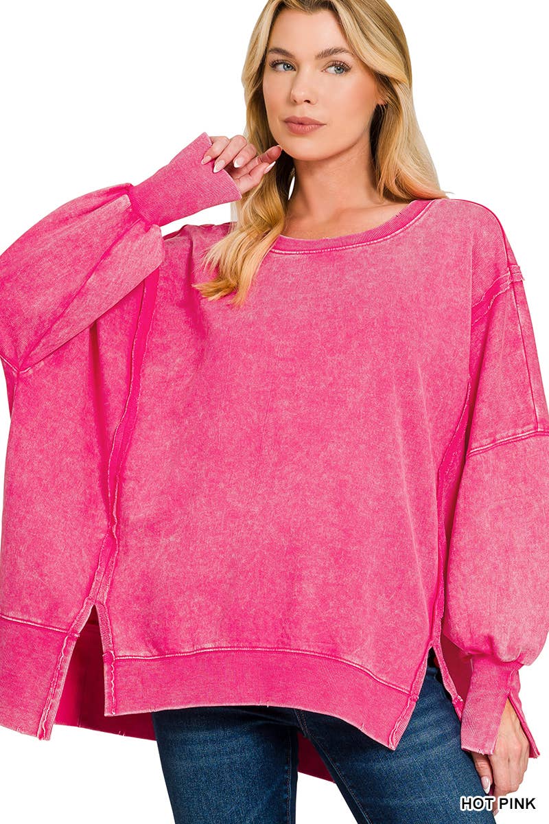 Zenana Acid Wash French Terry Oversized Sweatshirt