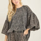 J her Mineral Washed Cheetah Puff Sleeve Fall Blouse