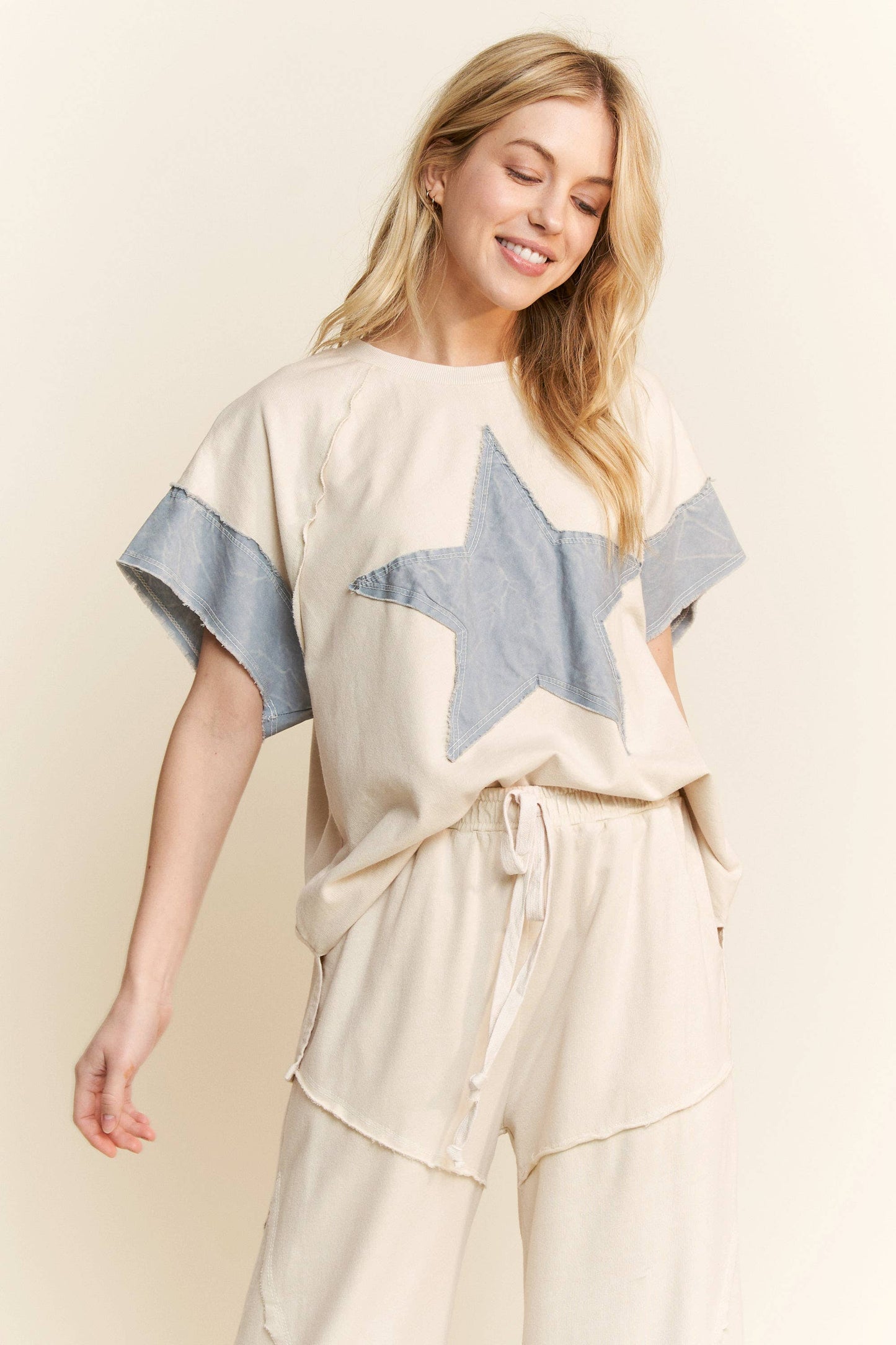 J. HER Mineral Washed Denim Star Sleeveless top HT6250