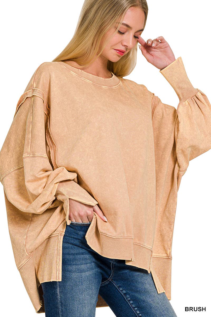 Zenana Acid Wash French Terry Oversized Sweatshirt