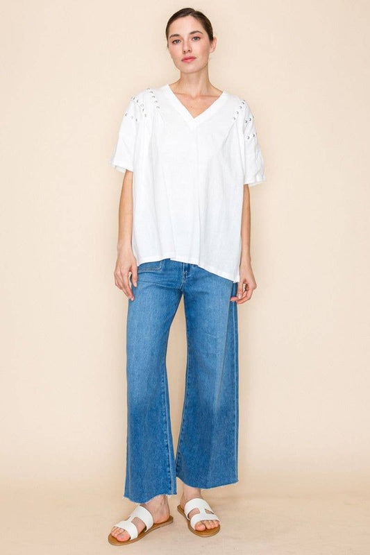 White Birch Studded V-Neck