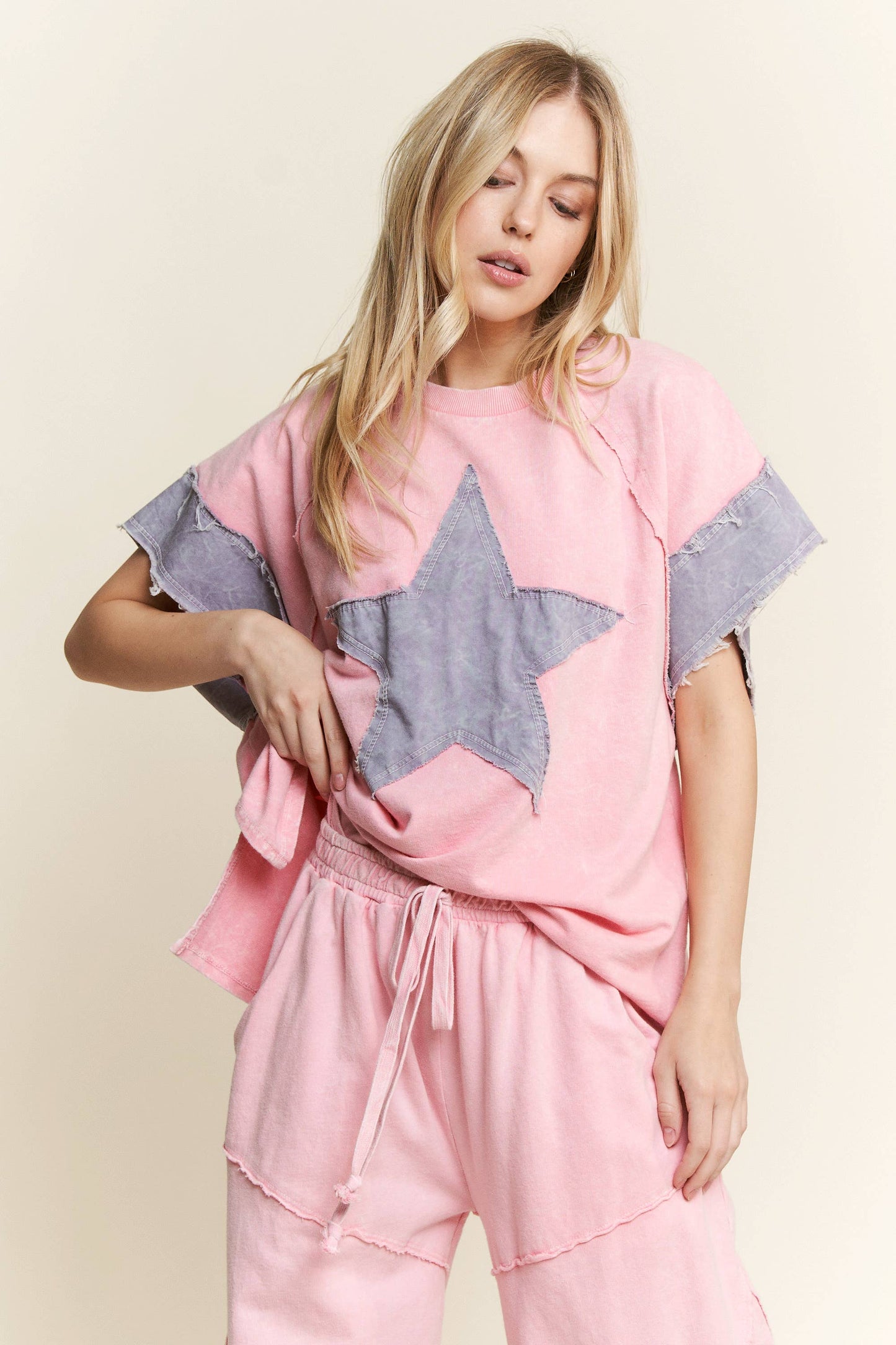 J. HER Mineral Washed Denim Star Sleeveless top HT6250