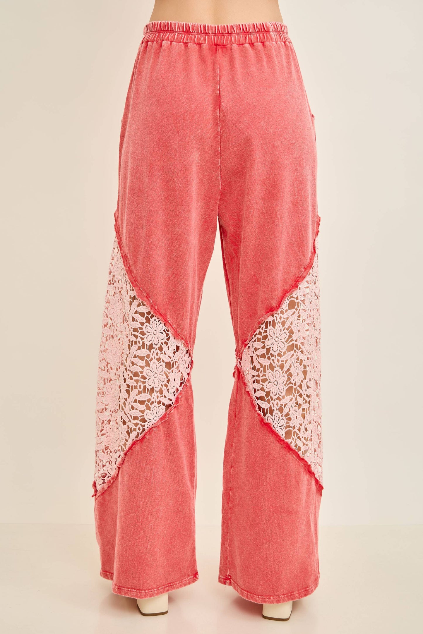 J. Her Mineral Washed Red Floral Lace Pants HP7046