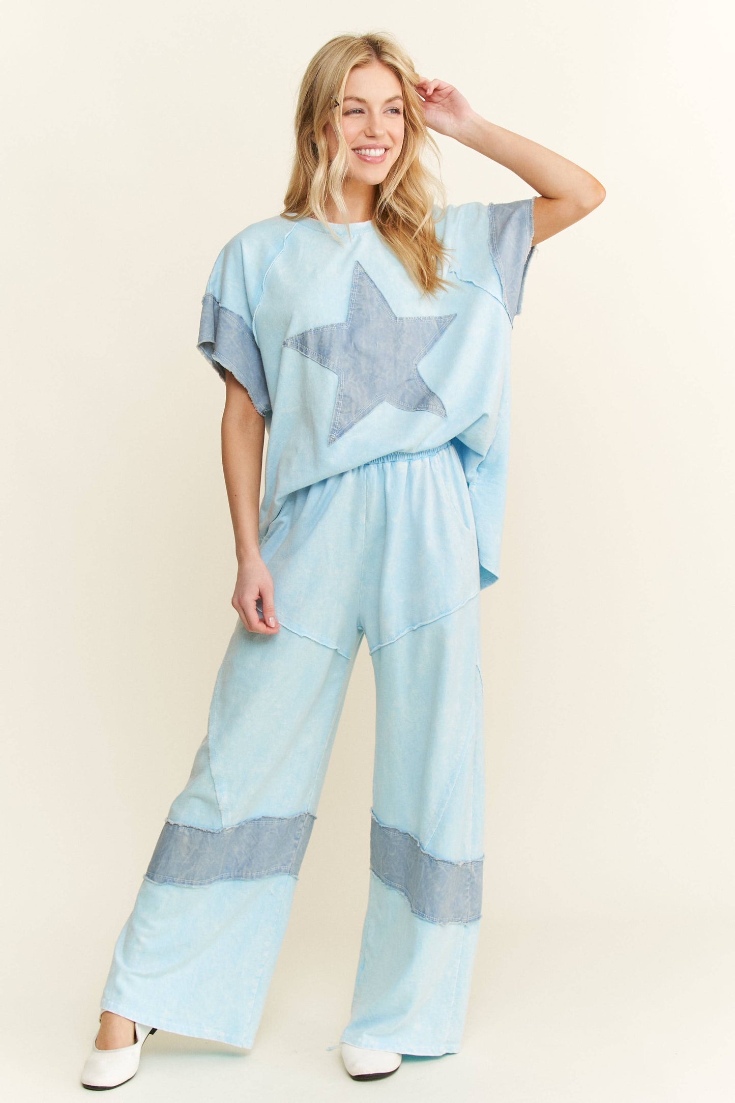 J. HER Mineral Washed Denim Star Sleeveless top HT6250