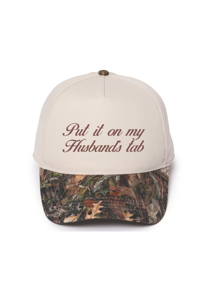 PUT IT ON MY HUSBAND'S Tab Camo Print Trucker