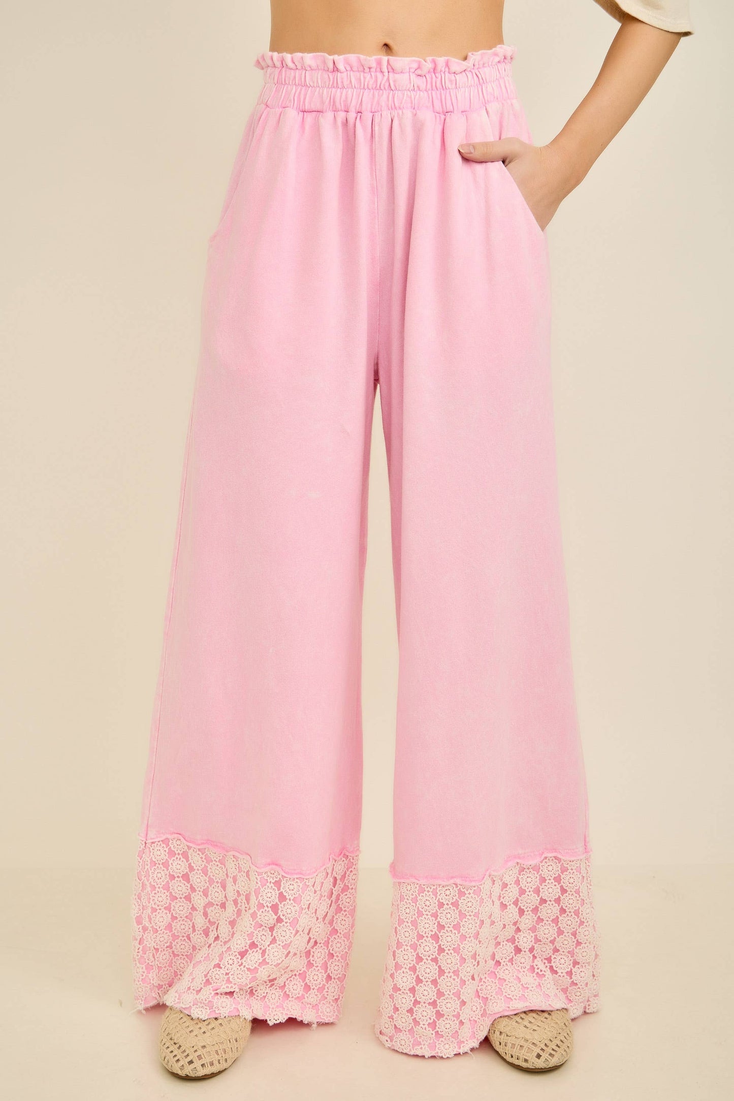 Mineral Washed Flower Daisy Trim LongLeg Pants HP6016P1