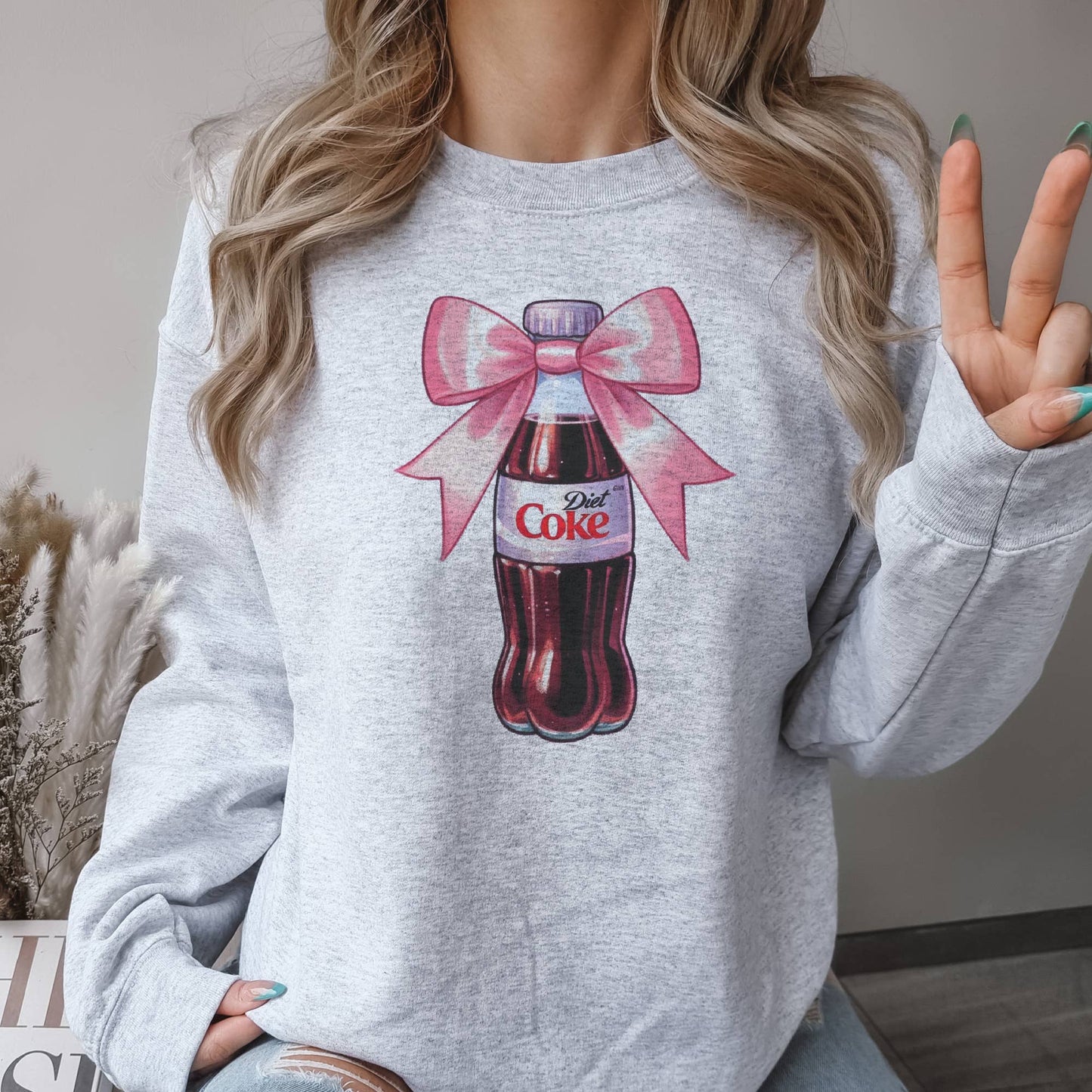 Sweatshirt Diet Coke Pink Bow Soda Bottle Pullover