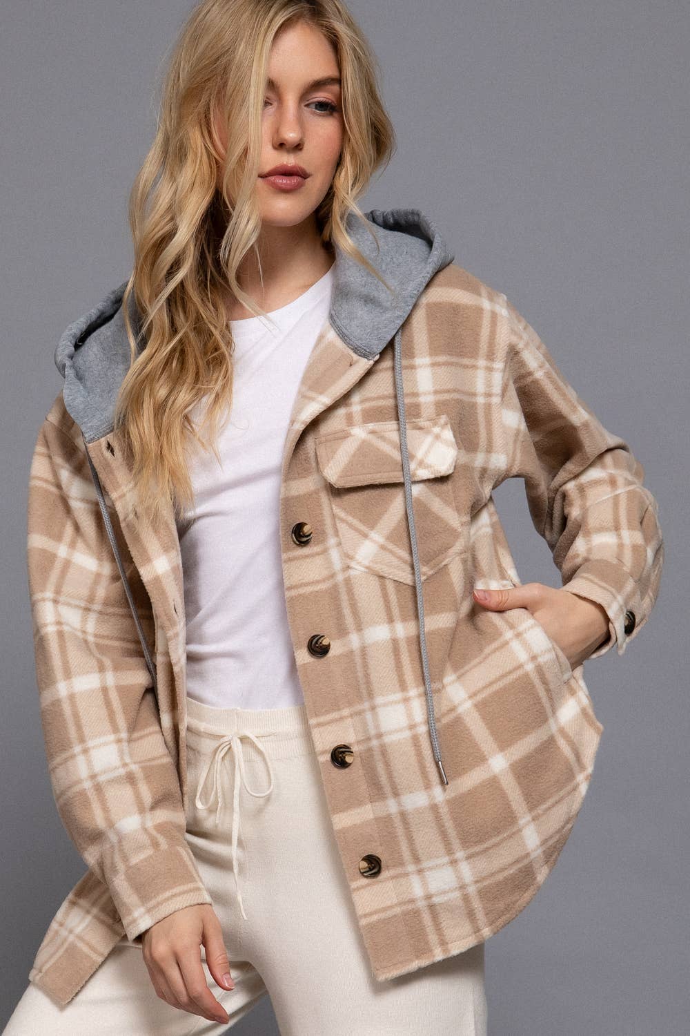 Active USA 1006 Plaid Print Hoodie Fleece Jacket W/ Pockets SI-23859
