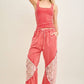 J. Her Mineral Washed Red Floral Lace Pants HP7046