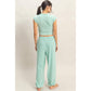 Rolled Sleeve Wrap-Front Crop Top And Jogger Set