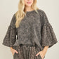 J her Mineral Washed Cheetah Puff Sleeve Fall Blouse