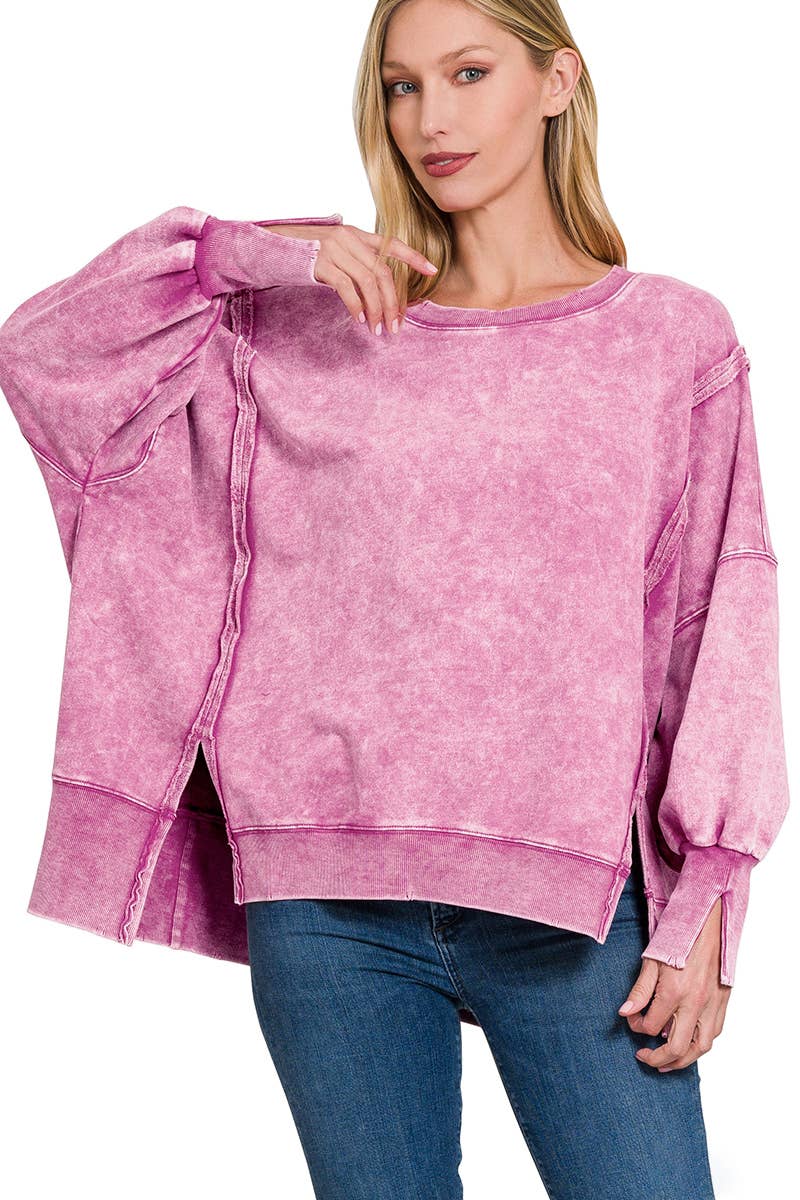 Zenana Acid Wash French Terry Oversized Sweatshirt