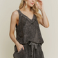 J. Her ash black mineral washed lace mesh racerback Tank