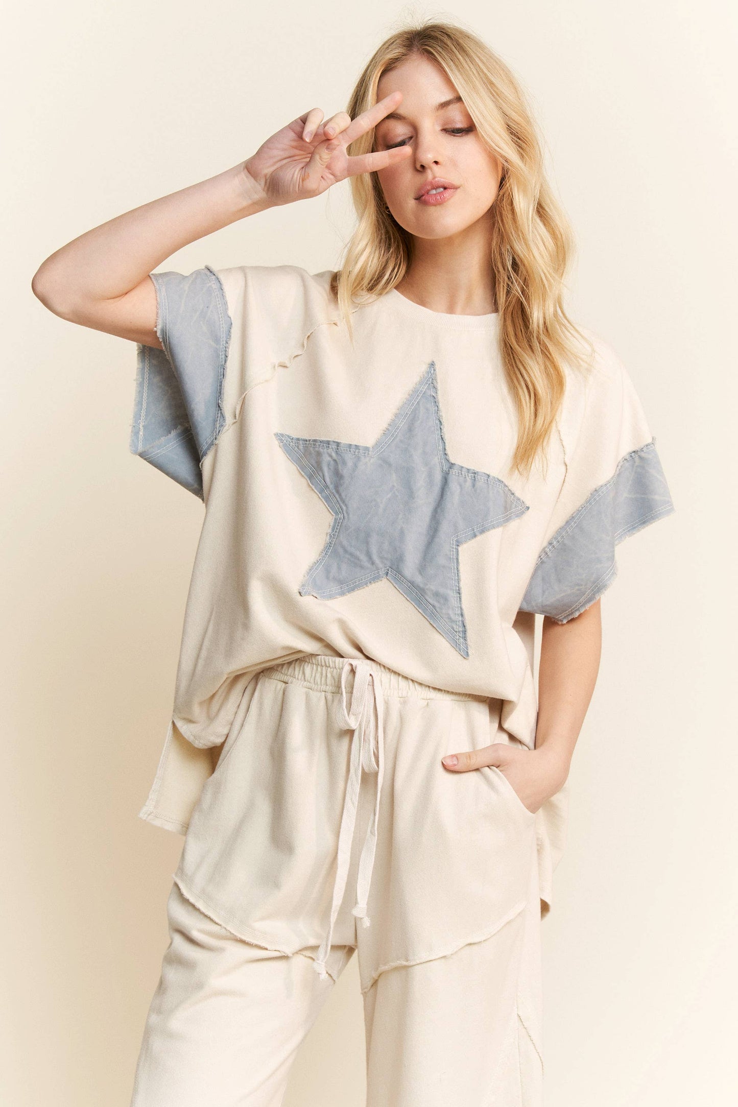 J. HER Mineral Washed Denim Star Sleeveless top HT6250