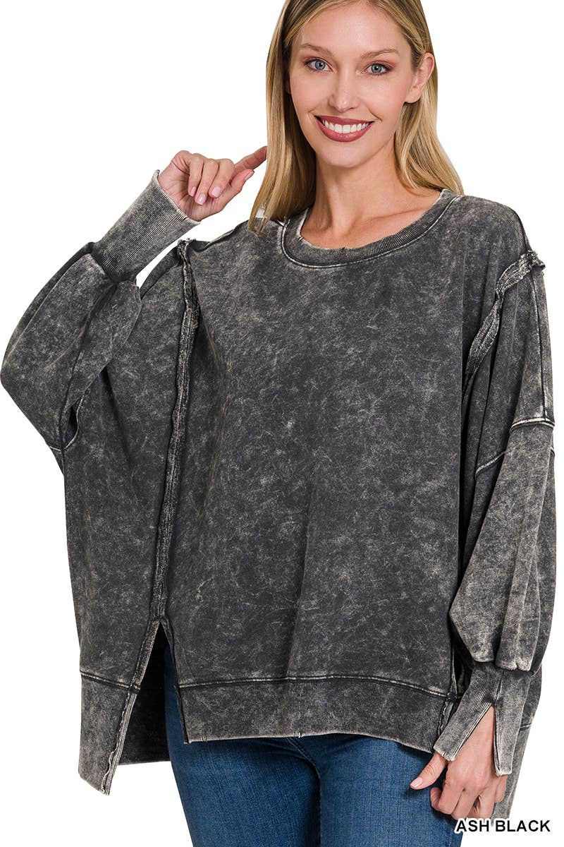 Zenana Acid Wash French Terry Oversized Sweatshirt