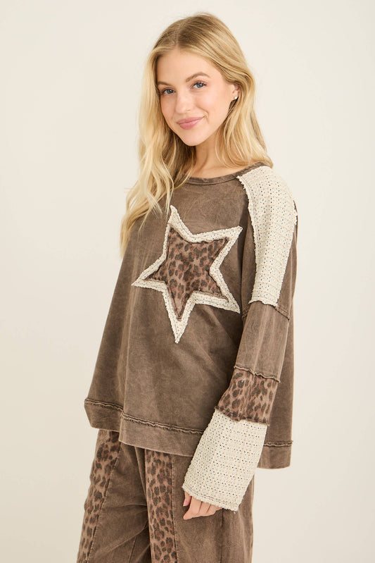 J her mineral Mineral Washed Leopard Cheetah Star Patched top