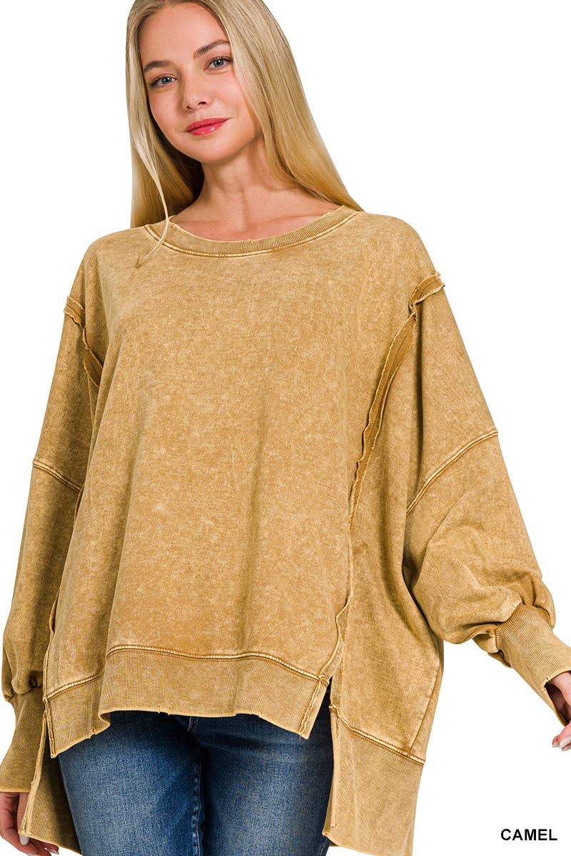 Zenana Acid Wash French Terry Oversized Sweatshirt