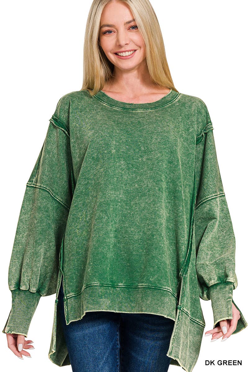Zenana Acid Wash French Terry Oversized Sweatshirt