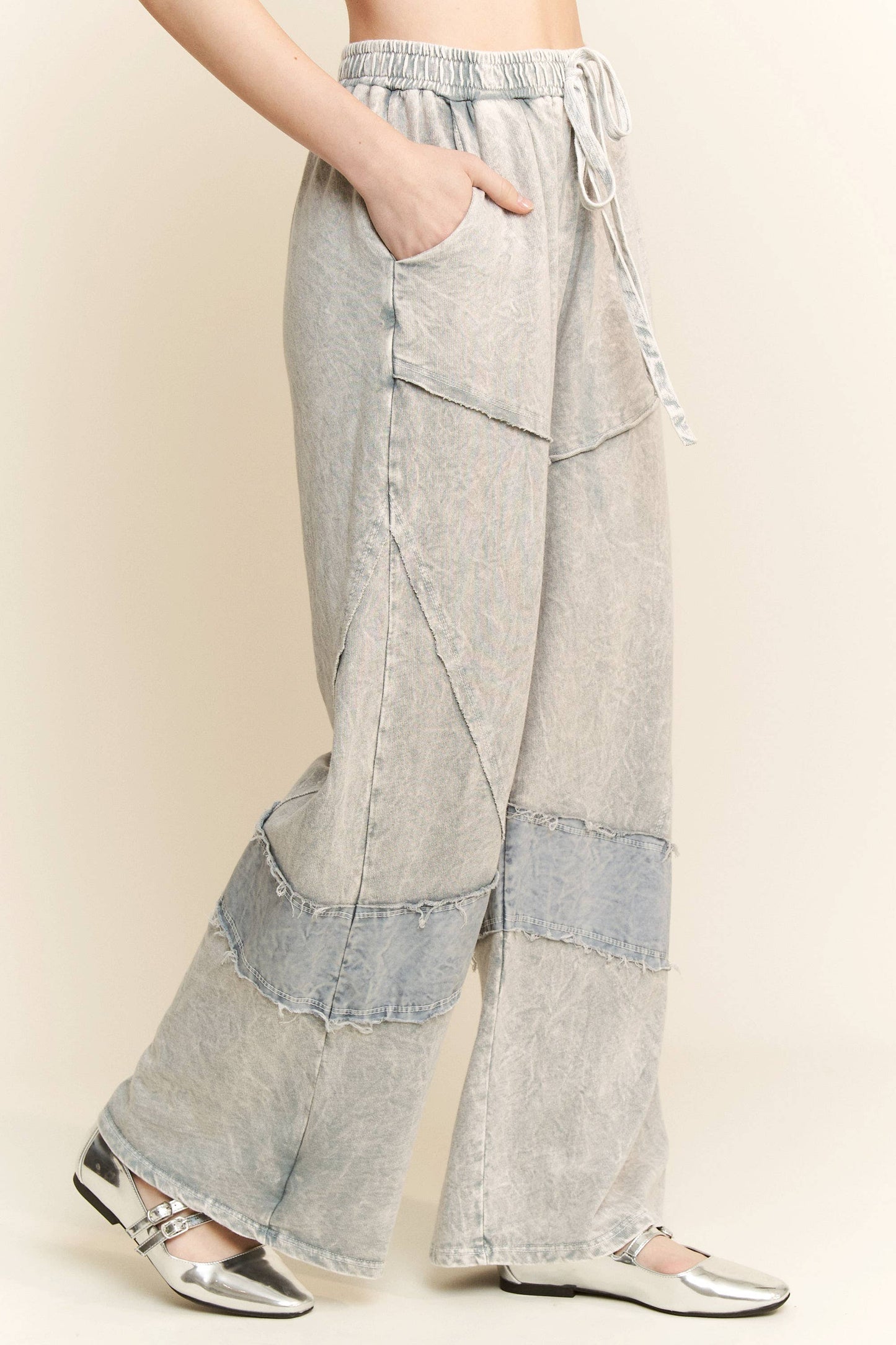 J. HER Mineral Washed Denim patched Wide Leg Pants