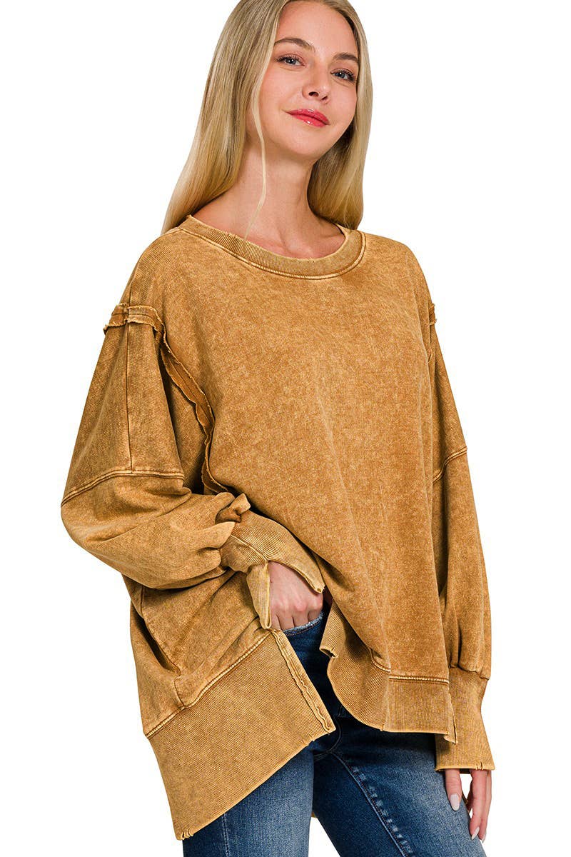 Zenana Acid Wash French Terry Oversized Sweatshirt