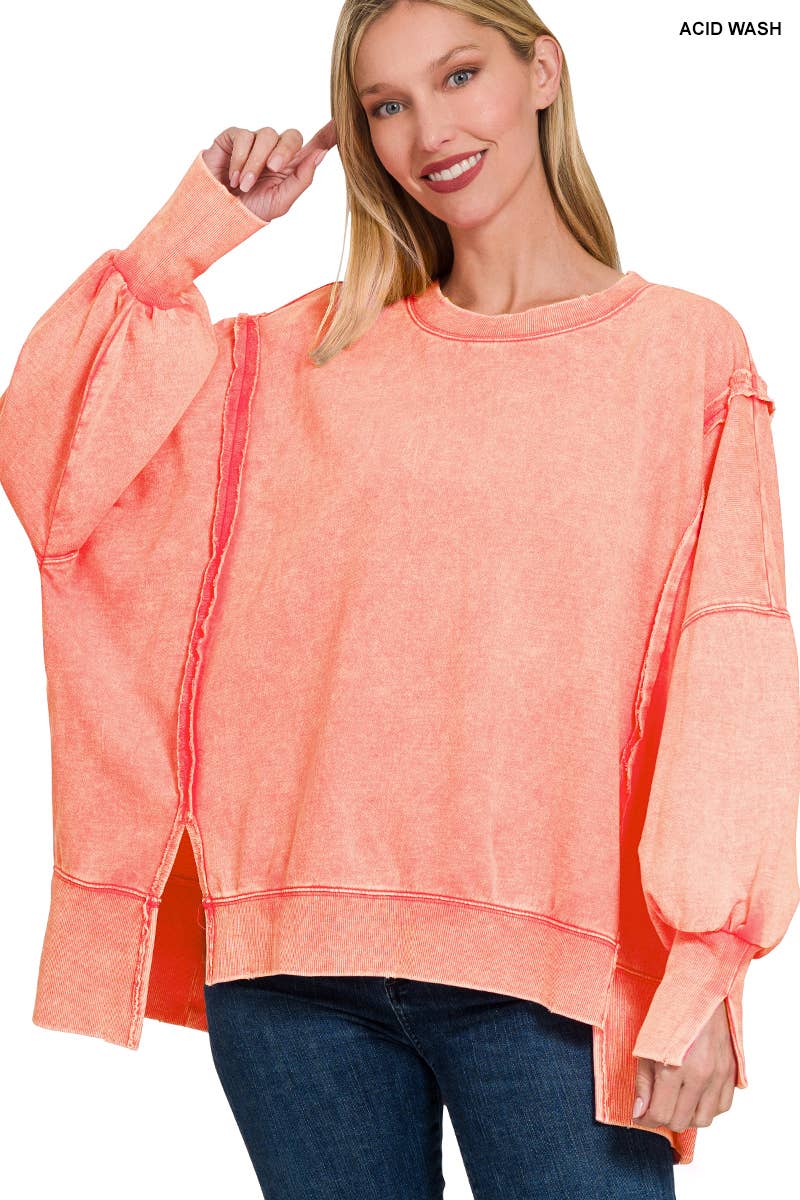 Zenana Acid Wash French Terry Oversized Sweatshirt