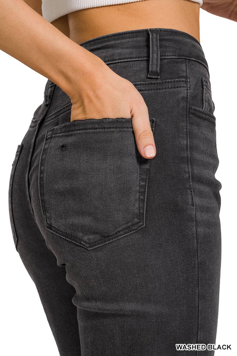 Zenana Black Washed Distressed Knee And Hem Pants