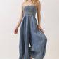 TENCEL SMOCKED ROUND HEM JUMPSUIT - VJU60429P